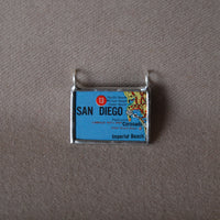 San Diego California, vintage map, hand-soldered glass pendant