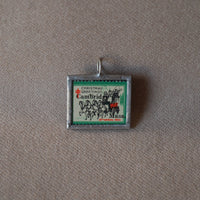 Vintage 1947, 1931 Christmas Seals Stamp, up-cycled to 2-sided, hand-soldered glass pendants, tree with sled