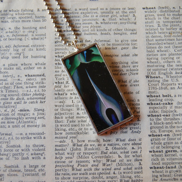 1 Georgia O'Keeffe, Jack in the Pulpit, modern art, abstract painting, upcycled to hand-soldered glass pendant