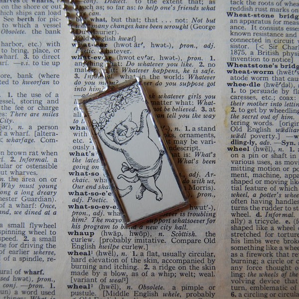 Gorey, Cats, vintage children's book illustrations, hand-soldered glass pendant