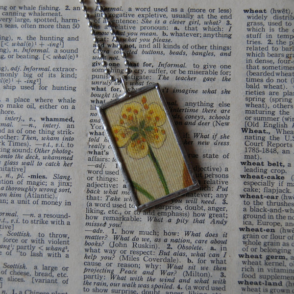 1 Lily, peach blossom flowers vintage botanical illustration, upcycled to hand-soldered glass pendant