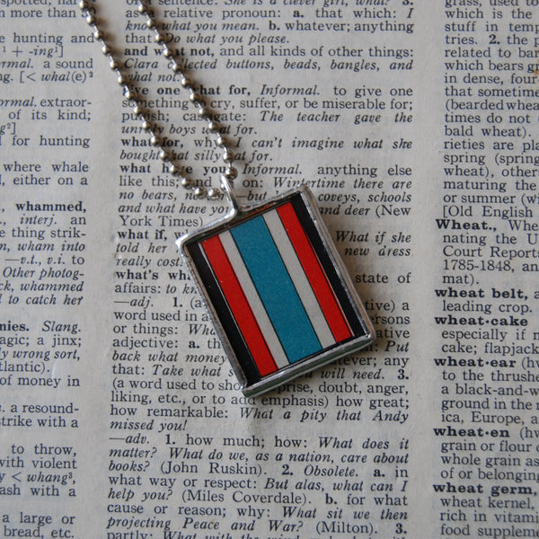 Thailand, Siam vintage 1940s atlas with map and flag, upcycled hand soldered glass pendant