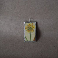 Lily, peach blossom flowers vintage botanical illustration, upcycled to hand-soldered glass pendant