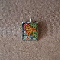 Thailand, Siam vintage 1940s atlas with map and flag, upcycled hand soldered glass pendant
