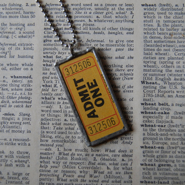 1Vintage carnival / raffle / theater ticket upcycled to soldered glass pendant
