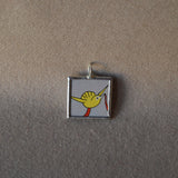 1 Yellow bird, flowers, vintage 1940s children's book illustrations, upcycled to soldered glass pendant