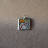 Yellow bird, flowers, vintage 1940s children's book illustrations, upcycled to soldered glass pendant