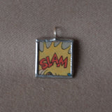 SLAM! onomatopoeia, stars, vintage comic book illustration, upcycled to soldered glass pendant