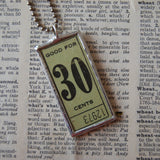 Vintage admission tickets, Power's Auto Museum, Southington, CT, 30 cents, upcycled to soldered glass pendant