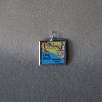 Long Beach, Orange County, California, vintage map, hand-soldered glass pendant