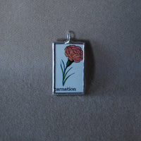 1 carnation, daffodil, original illustrations from vintage Richard Scarry book, up-cycled to soldered glass pendant