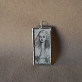 1 Bridge and cherry blossoms, Japanese woodblock prints, up-cycled to hand-soldered glass pendant