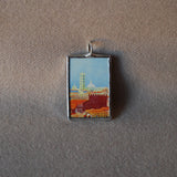 Tuscany, Toscana, Italy, hand-soldered glass pendant, vintage travel poster / postcard illustrations,  upcycled to soldered glass pendant