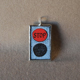 Stop light, Go Dog Go illustration, upcycled to soldered glass pendant