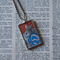 Little bunny, Good Night Moon illustrations, up-cycled to soldered glass pendant