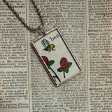 Bee, clover, chicory botanical illustrations, up-cycled to soldered glass pendant