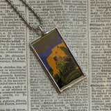 Gustave Bauman, Santa Fe,  plein air painting, upcycled to hand-soldered glass pendant