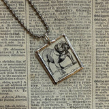 Bull dog, vintage 1930s dictionary illustration, up-cycled to hand-soldered glass pendant