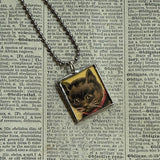 Cat, Kitten, Kitty, vintage illustrations, up-cycled to soldered glass pendant