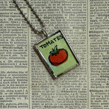 Tomatoes and lettuce, botanical illustrations, up-cycled to soldered glass pendant