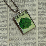 Tomatoes and lettuce, botanical illustrations, up-cycled to soldered glass pendant