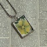 Hibiscus and poppy flowers, botanical illustrations, up-cycled to soldered glass pendant