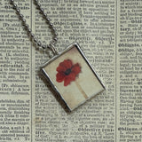 California poppies, red oriental poppy flowers, botanical illustrations, up-cycled to soldered glass pendant