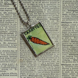Carrots and radishes, botanical illustrations, up-cycled to soldered glass pendant