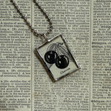 Cherries, vintage botanical dictionary illustration, upcycled to soldered glass pendant