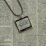 Magnolia Blossom, vintage botanical dictionary illustration, upcycled to soldered glass pendant