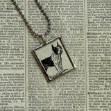 Boston Terrier dog, vintage 1930s dictionary illustration, up-cycled to hand-soldered glass pendant