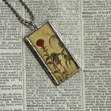 Japanese floral screen painting, up-cycled to hand-soldered glass pendant