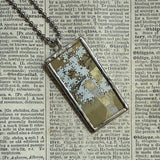 Japanese floral screen painting, up-cycled to hand-soldered glass pendant