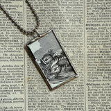 Neptune, fish, vintage illustrations upcycled to hand-soldered glass pendant with choice of necklace, bookmark or keychain