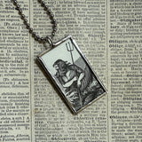 Neptune, fish, vintage illustrations upcycled to hand-soldered glass pendant with choice of necklace, bookmark or keychain