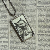 Cat in top hat, vintage illustrations upcycled to hand-soldered glass pendant with choice of necklace, bookmark or keychain