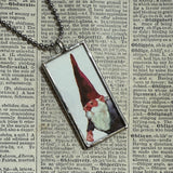 Gnomes, vintage children's book illustration up-cycled to soldered glass pendant
