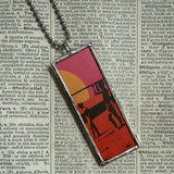 Endless Summer Surfers , vintage movie poster images, upcycled hand soldered glass pendant