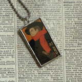 Toulouse Lautrec, art nouveau women upcycled to 2-sided soldered glass pendant