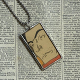 Toulouse Lautrec, art nouveau women upcycled to 2-sided soldered glass pendant