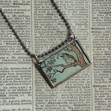 Owls, vintage illustrations upcycled to hand-soldered glass pendant