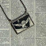 Owls, vintage illustrations upcycled to hand-soldered glass pendant