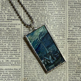 Vincent Van Gogh Starry Night upcycled to hand soldered glass pendant