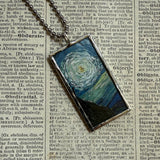 Vincent Van Gogh Starry Night upcycled to hand soldered glass pendant
