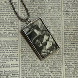 Dog in top hat, vintage illustrations upcycled to hand-soldered glass pendant with choice of necklace, bookmark or keychain