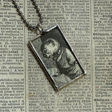 Dog in top hat, vintage illustrations upcycled to hand-soldered glass pendant with choice of necklace, bookmark or keychain