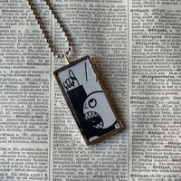 Vintage telephone and man shouting, vintage illustration, up-cycled to soldered glass pendant