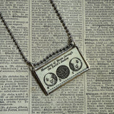 Moon phases, earth's equator, antique woodcut illustrations up-cycled to soldered glass pendant