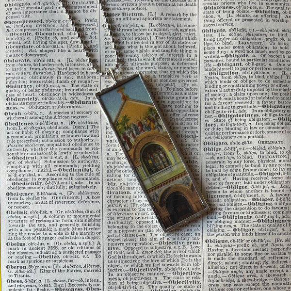 Stanford University, vintage postcard images, upcycled hand soldered glass pendant