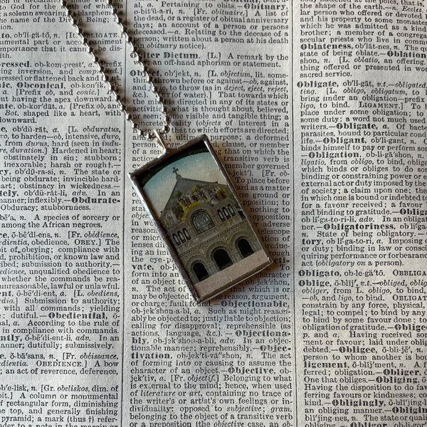 Stanford University, vintage postcard images, upcycled hand soldered glass pendant